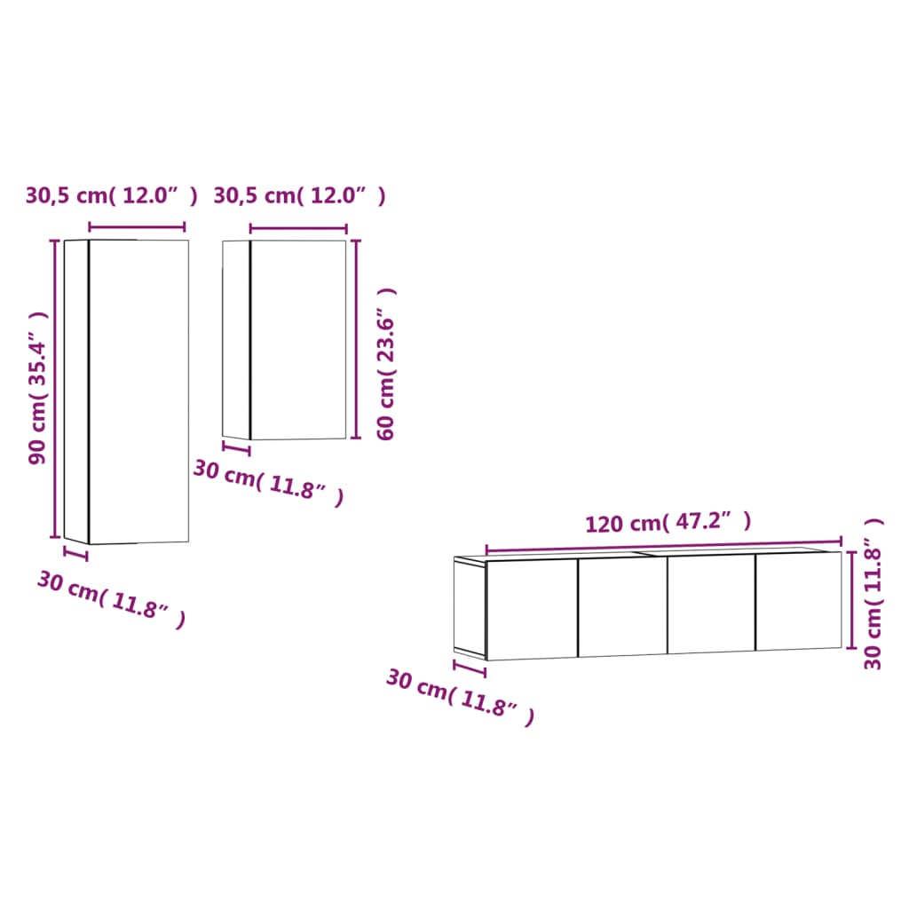 Set di Mobili Porta TV 4 pz Rovere Fumo in Legno Multistrato | homemem39