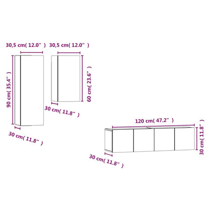 Set di Mobili Porta TV 4 pz Rovere Fumo in Legno Multistrato | homemem39