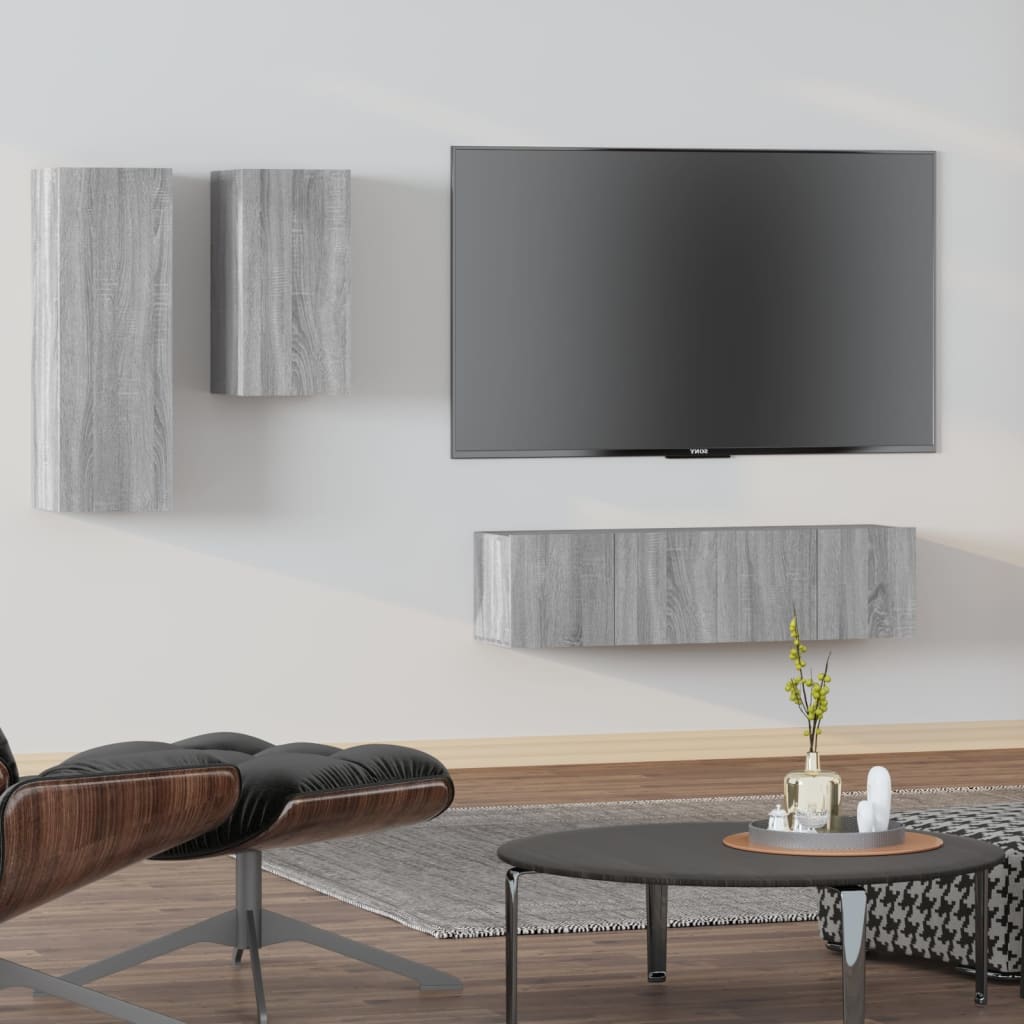 Set di Mobili Porta TV 4 pz Grigio Sonoma in Legno Multistrato | homemem39