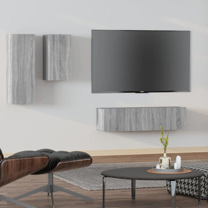 Set di Mobili Porta TV 4 pz Grigio Sonoma in Legno Multistrato | homemem39