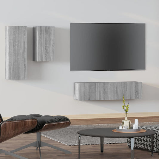 Set di Mobili Porta TV 4 pz Grigio Sonoma in Legno Multistrato | homemem39