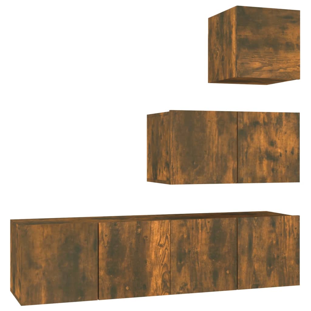 Set di Mobili Porta TV 4 pz Rovere Fumo in Legno Multistrato - homemem39