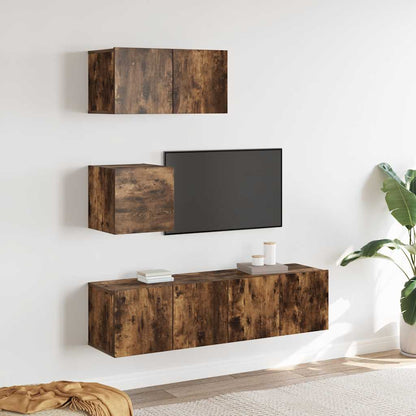 Set di Mobili Porta TV 4 pz Rovere Fumo in Legno Multistrato - homemem39