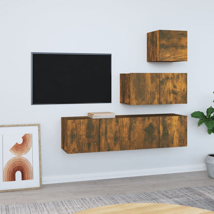 Set di Mobili Porta TV 4 pz Rovere Fumo in Legno Multistrato - homemem39