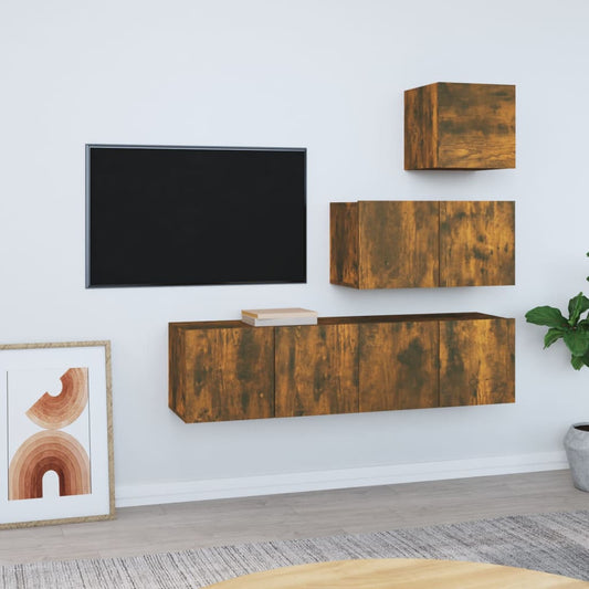 Set di Mobili Porta TV 4 pz Rovere Fumo in Legno Multistrato - homemem39