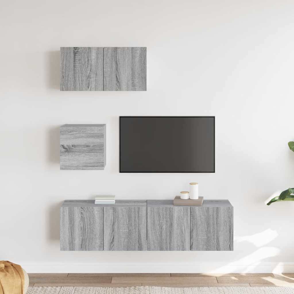 Set di Mobili Porta TV 4 pz Grigio Sonoma in Legno Multistrato - homemem39