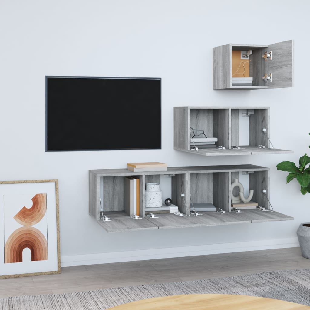 Set di Mobili Porta TV 4 pz Grigio Sonoma in Legno Multistrato - homemem39
