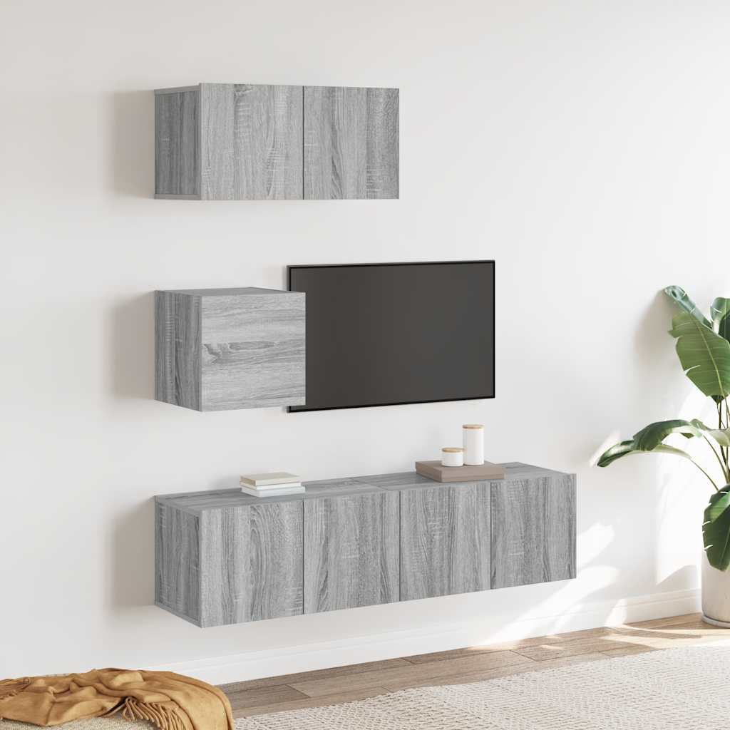 Set di Mobili Porta TV 4 pz Grigio Sonoma in Legno Multistrato - homemem39