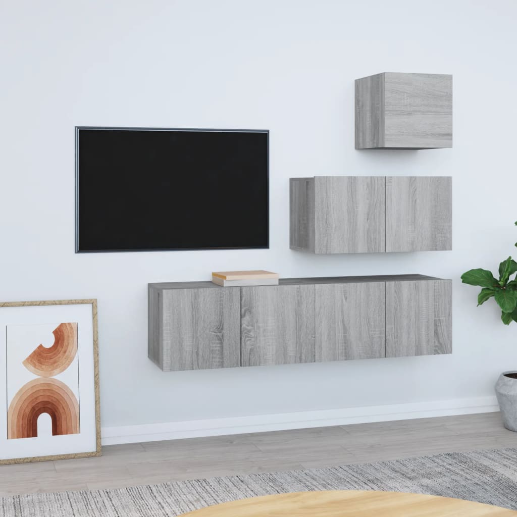 Set di Mobili Porta TV 4 pz Grigio Sonoma in Legno Multistrato - homemem39