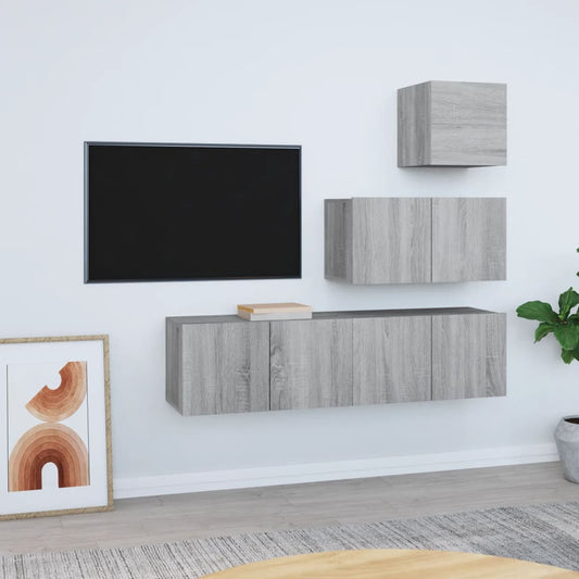 Set di Mobili Porta TV 4 pz Grigio Sonoma in Legno Multistrato - homemem39