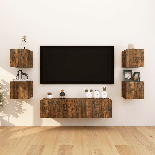 Armadietti TV a Parete 8 pz Rovere Fumo 30,5x30x30 cm - homemem39