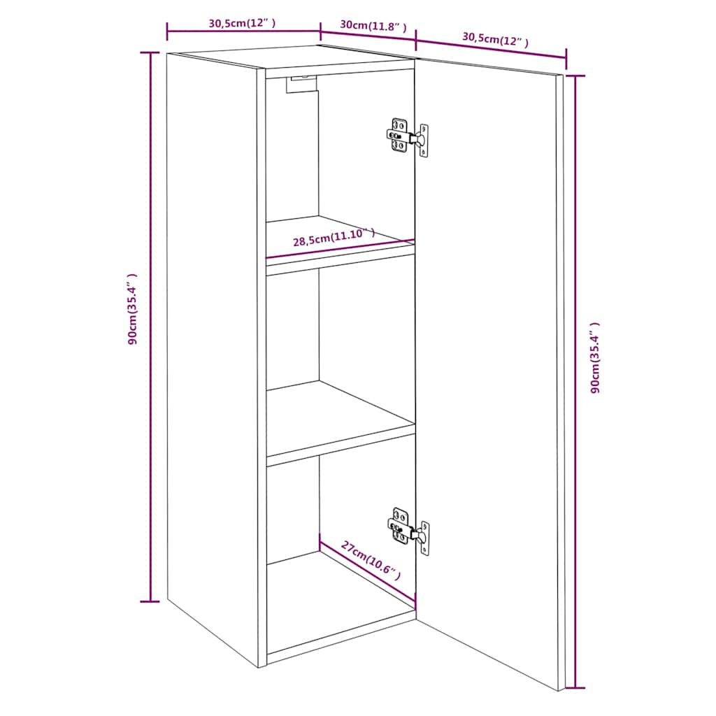 Mobili TV 4 pz 30,5x30x90 cm in legno multistrato