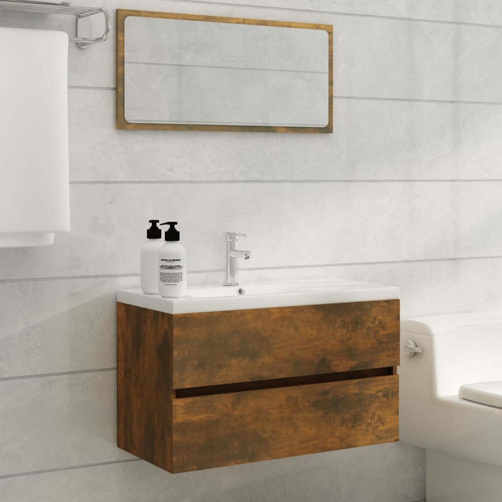Mobile Bagno con Lavabo Integrato Rovere Fumo Legno Multistrato | homemem39