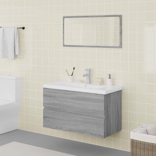 Set di Mobili da Bagno Grigio Sonoma in Legno Multistrato | homemem39