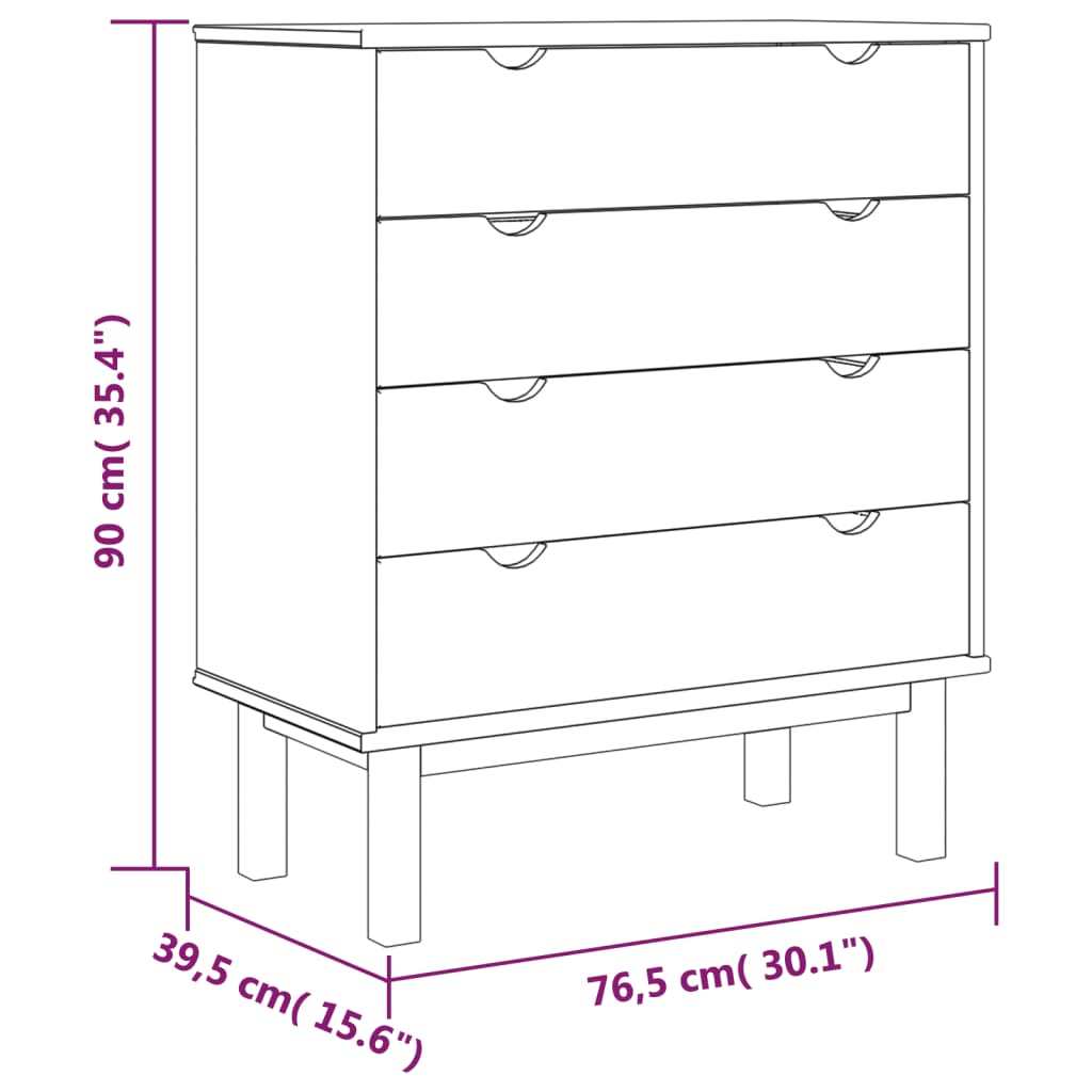 Cassettiera OTTA Marrone e Grigio 76,5x39,5x90 cm Legno di Pino