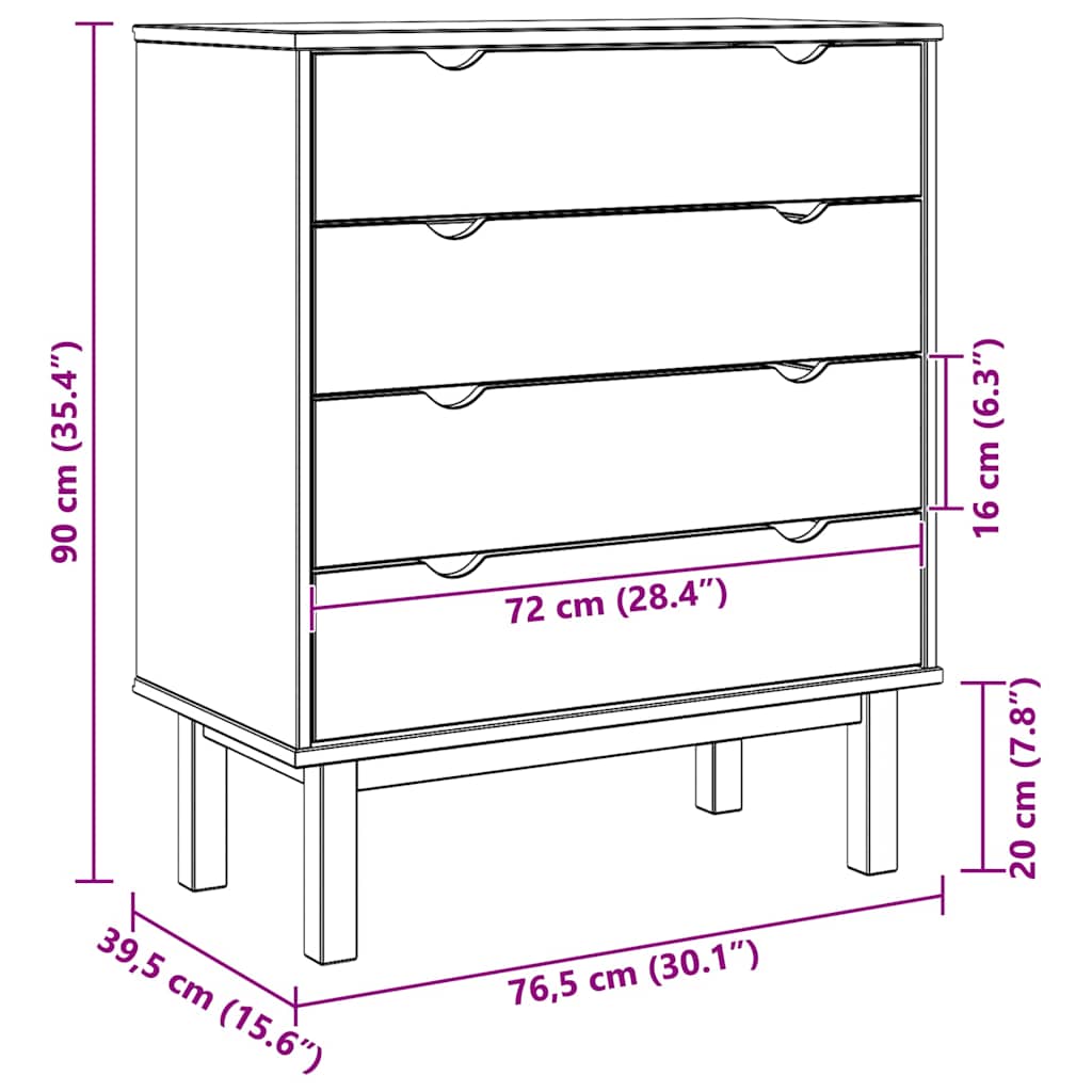 Cassettiera OTTA Marrone e Grigio 76,5x39,5x90 cm Legno di Pino