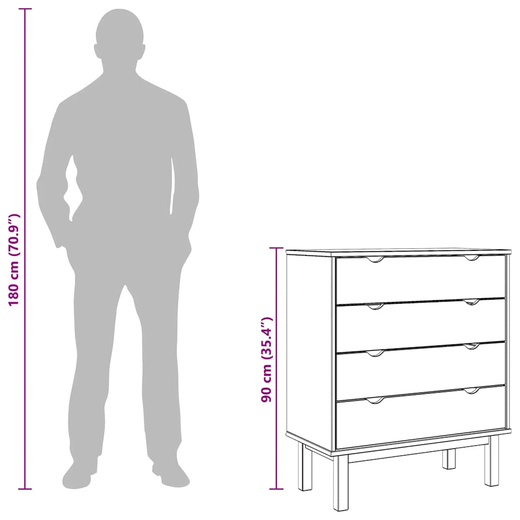 Cassettiera OTTA Marrone e Bianco 76,5x39,5x90 cm Legno di Pino