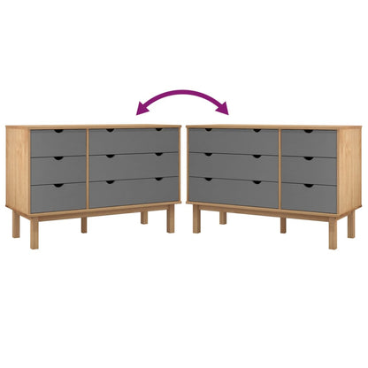 Cassettiera OTTA Marrone e Grigio 111x43x73,5 cm Legno di Pino - homemem39