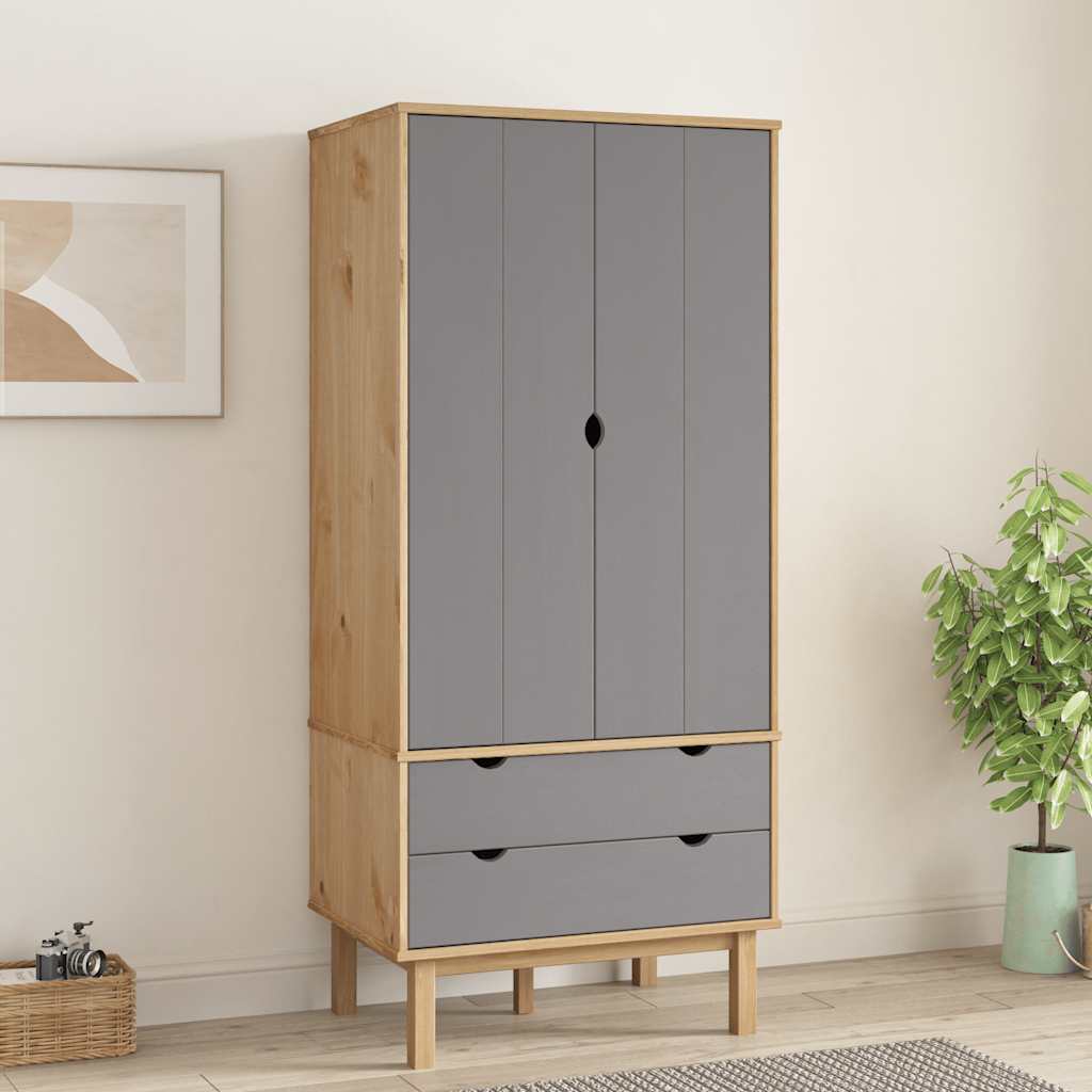 Armadio OTTA Marrone e Grigio 76,5x53x172 cm in Legno di Pino | homemem39