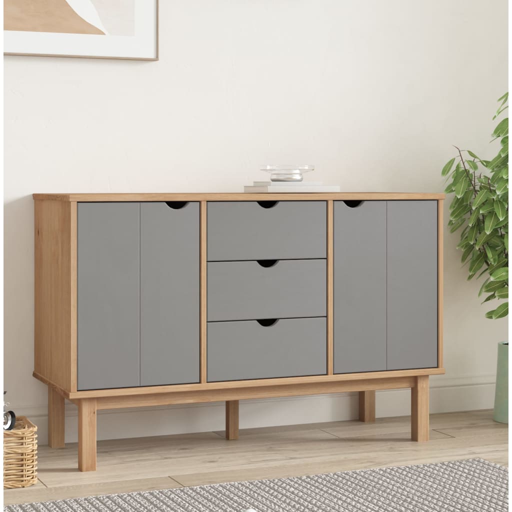 Credenza OTTA Marrone e Grigio 113,5x43x73 cm in Legno di Pino - homemem39