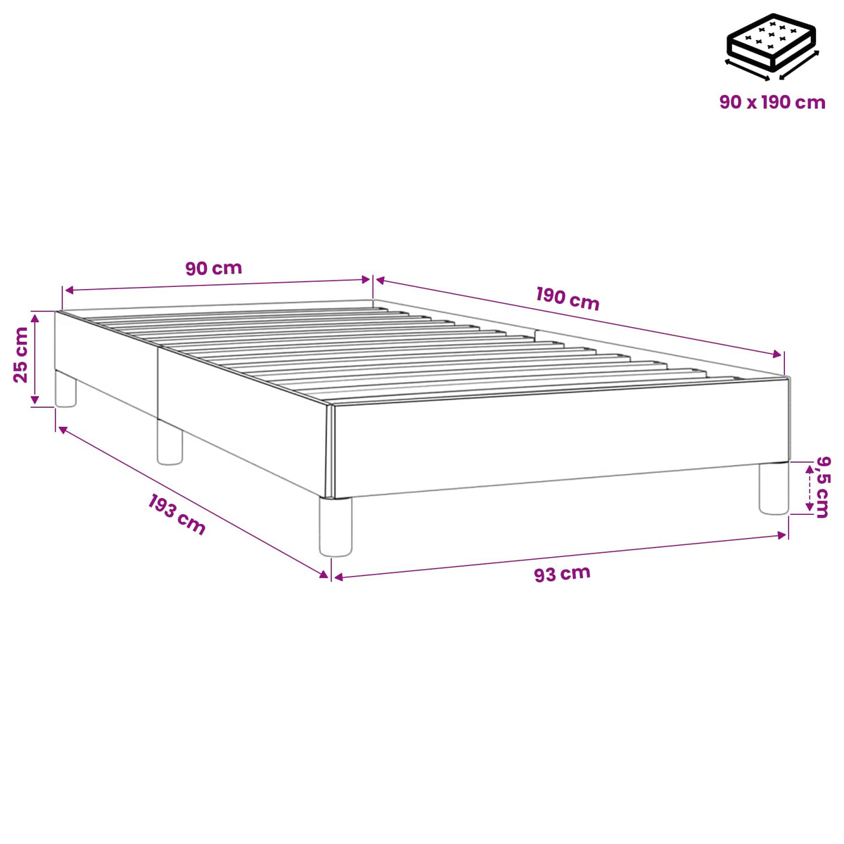 Giroletto senza Materasso Grigio Scuro 90x190 cm Velluto