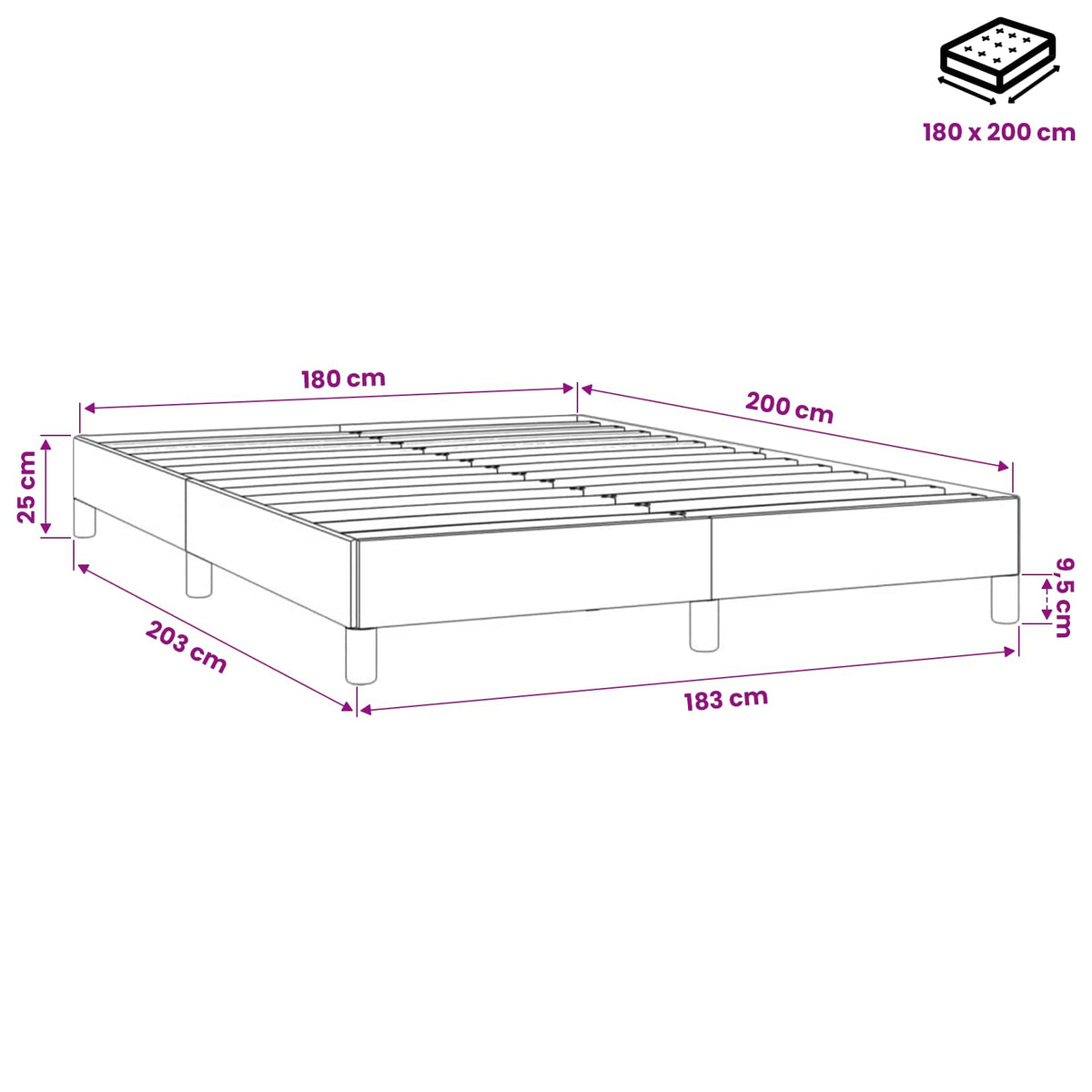 Giroletto senza Materasso Blu Scuro 180x200 cm in Velluto