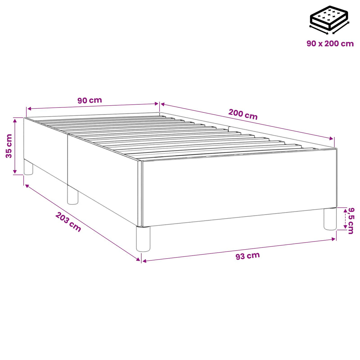 Giroletto senza Materasso Grigio Chiaro 90x200 cm Velluto