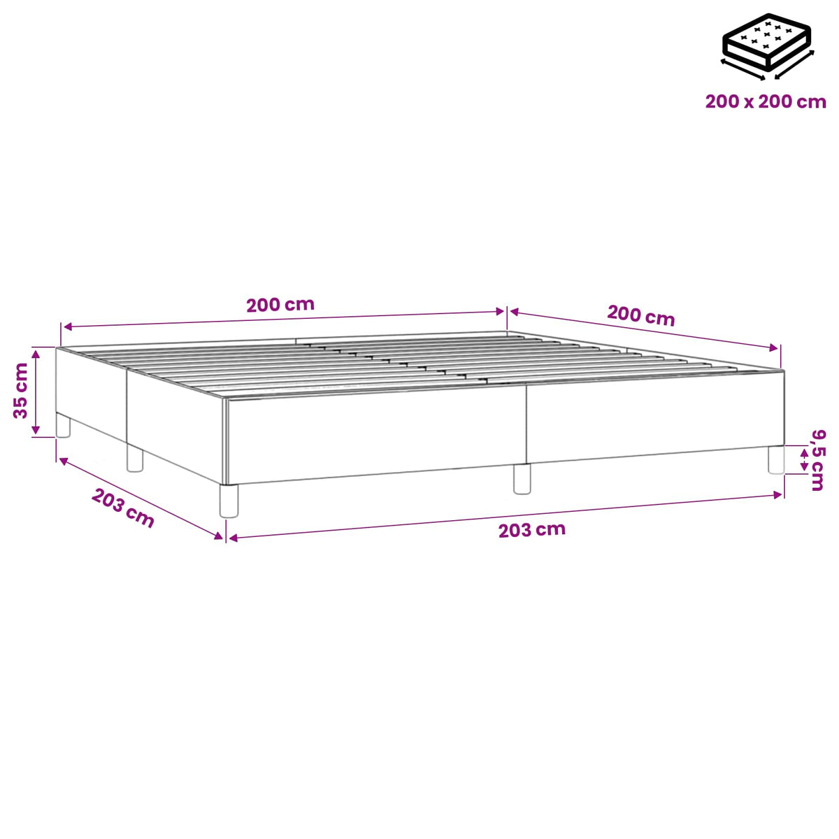 Giroletto senza Materasso Blu Scuro 200x200 cm in Velluto | homemem39