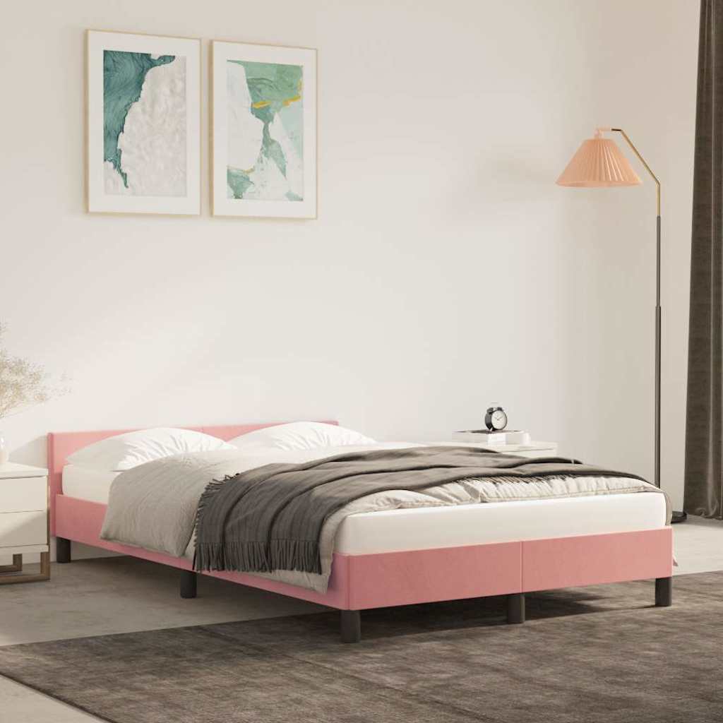 Giroletto con Testiera senza Materasso Rosa 120x200 cm Velluto