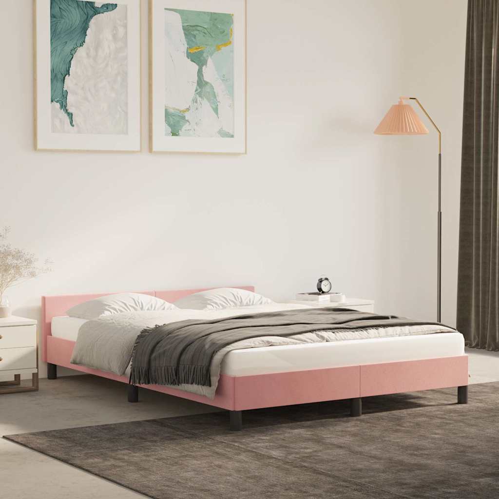 Giroletto con Testiera senza Materasso Rosa 140x190 cm Velluto - homemem39