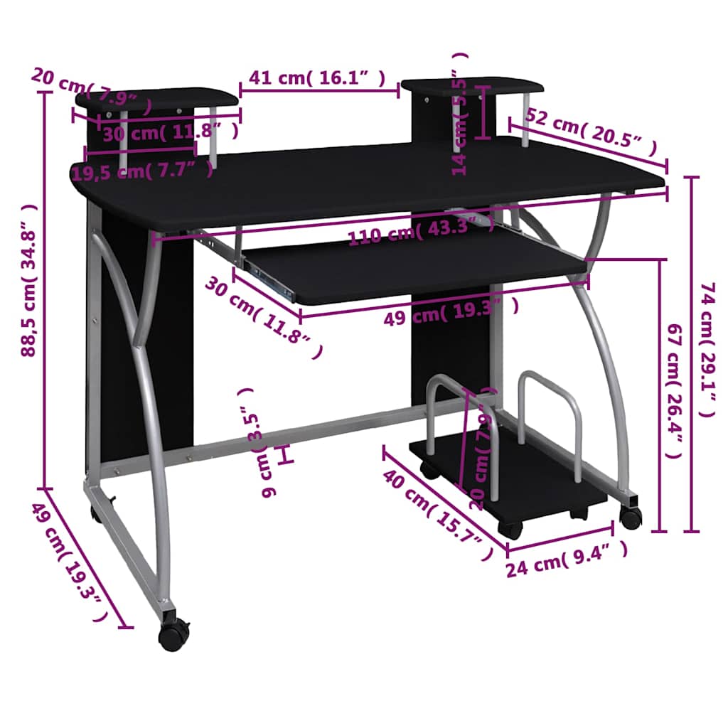 Scrivania da Computer Nera 110x52x88,5 cm in Legno Multistrato | homemem39