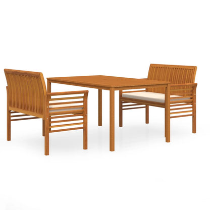 Set da Pranzo per Esterni 3pz con Cuscini Legno Massello Acacia | homemem39