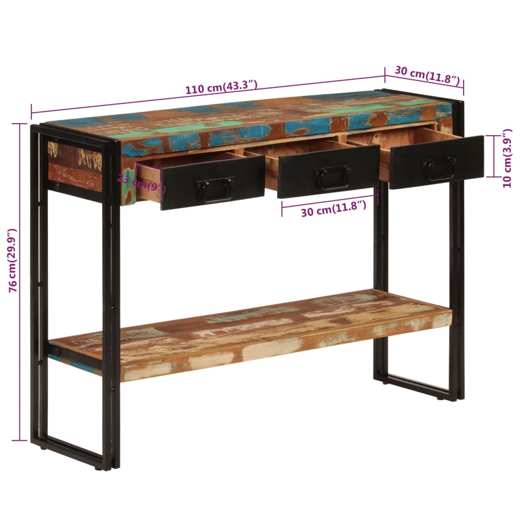 Tavolo Consolle 110x30x76 cm in Legno Massello Riciclato | homemem39