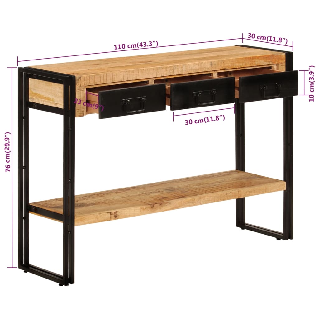Tavolo Consolle 110x30x76 cm in Legno Massello di Mango - homemem39