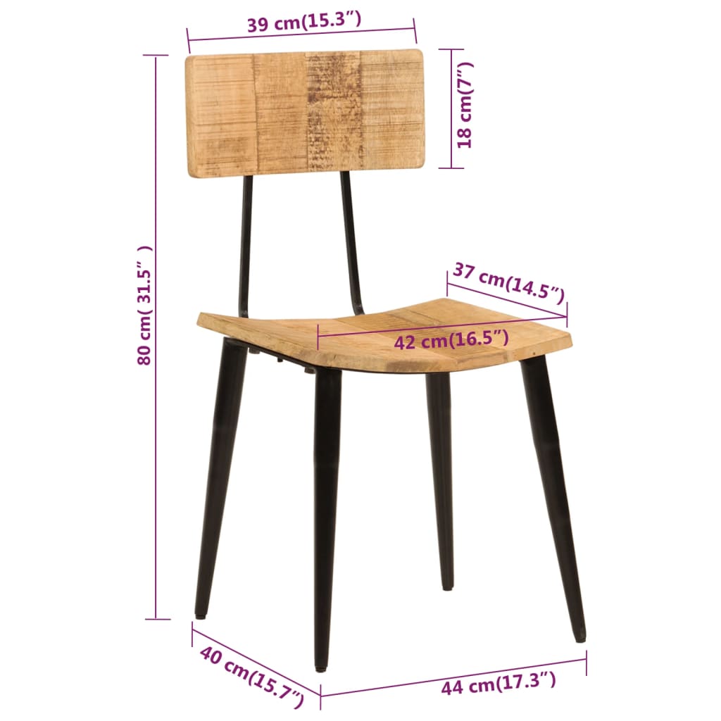 Sedie da Pranzo 2 pz 44x40x80 cm Legno Massello di Mango | homemem39