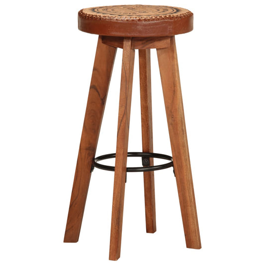 Sgabelli da Bar 2 pz in Vera Pelle e Legno Massello di Acacia - homemem39