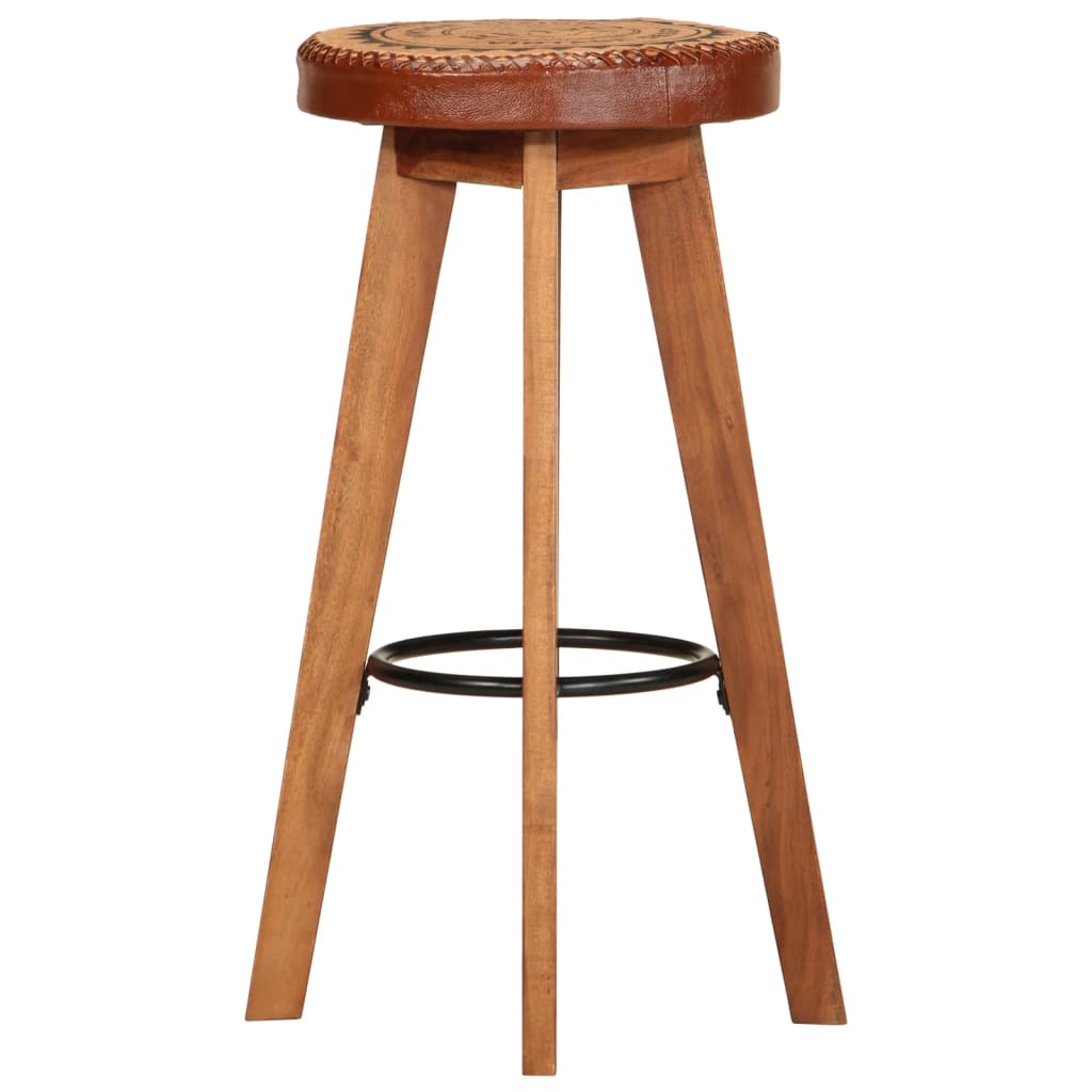 Sgabelli da Bar 2 pz in Vera Pelle e Legno Massello di Acacia - homemem39