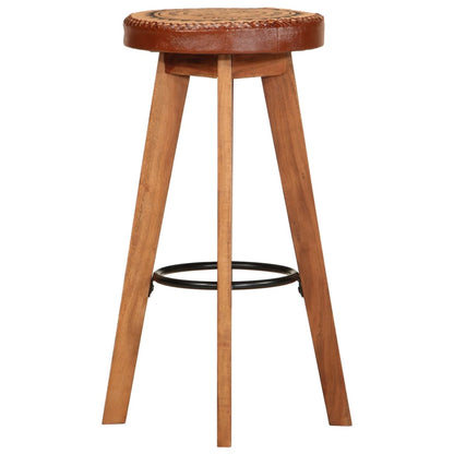 Sgabelli da Bar 2 pz in Vera Pelle e Legno Massello di Acacia - homemem39