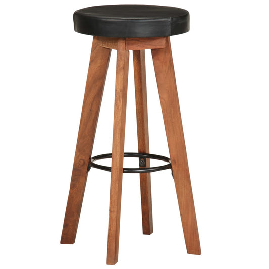 Sgabelli da Bar 2 pz in Vera Pelle e Legno Massello di Acacia - homemem39
