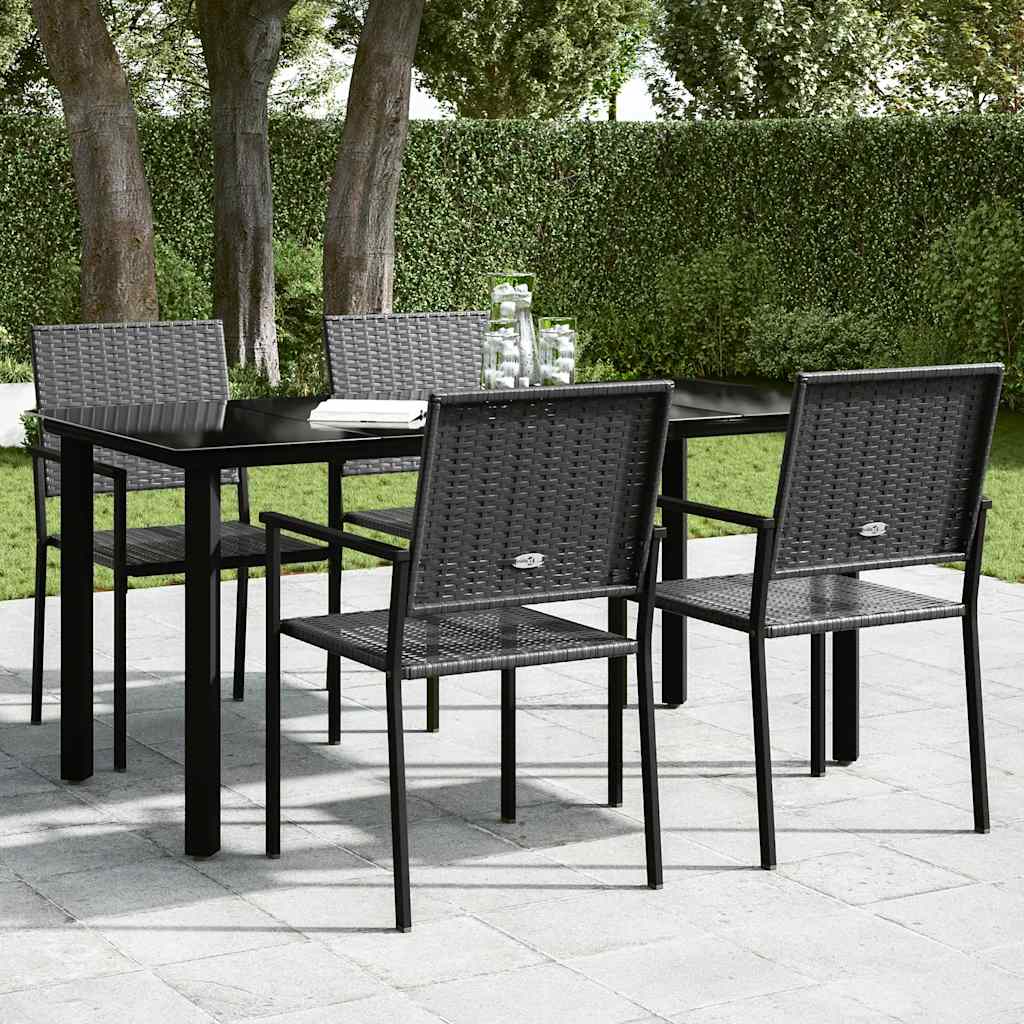 Tavolo Pranzo Giardino Nero 160x80x74 Acciaio e Vetro Temperato - homemem39