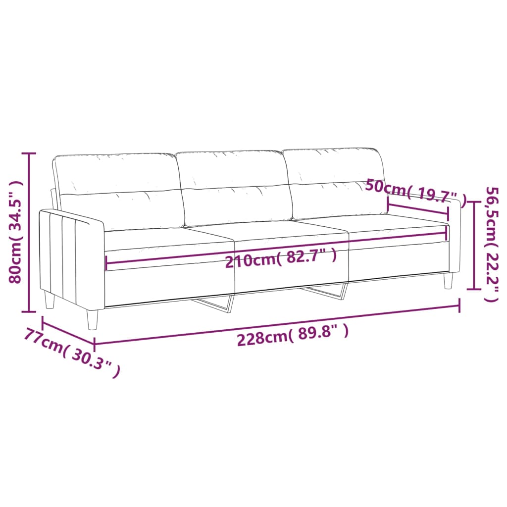 Divano a 3 Posti Grigio Scuro 210 cm in Tessuto | homemem39
