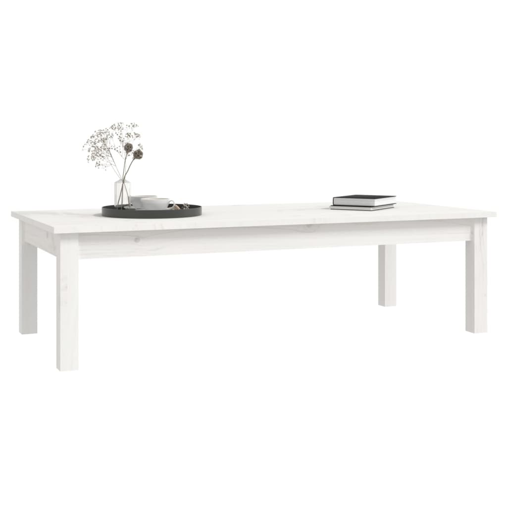 Tavolino da Salotto Bianco 110x50x30 cm Legno Massello di Pino