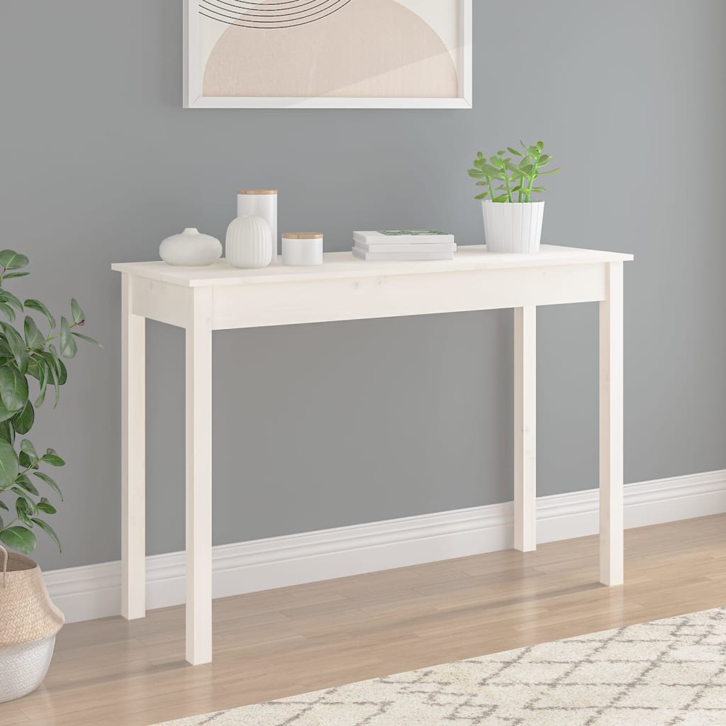 Tavolo Consolle Bianco 110x40x75 cm in Legno Massello di Pino - homemem39