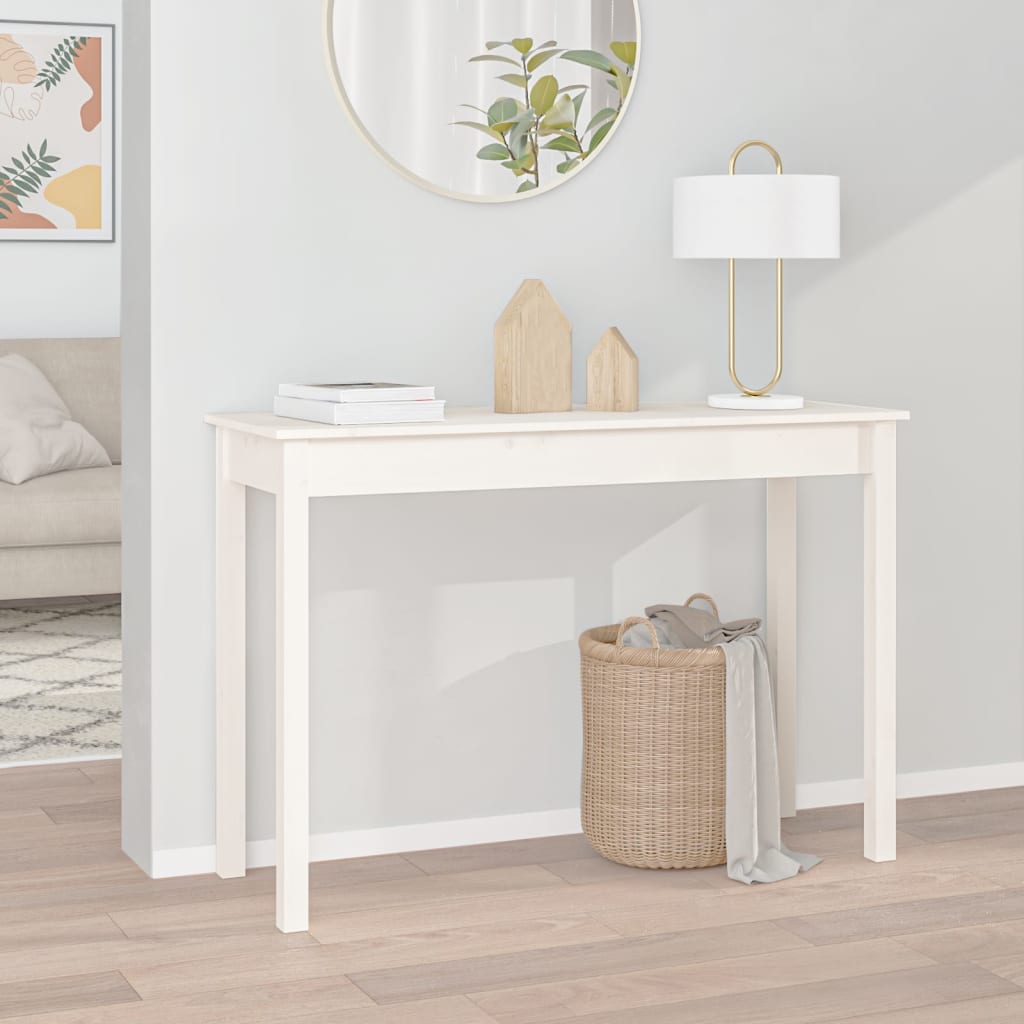 Tavolo Consolle Bianco 110x40x75 cm in Legno Massello di Pino - homemem39