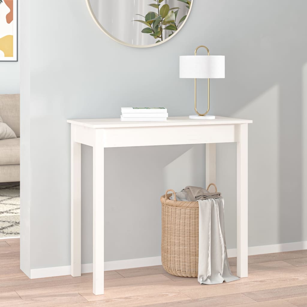 Tavolo Consolle Bianco 80x40x75 cm in Legno Massello di Pino - homemem39