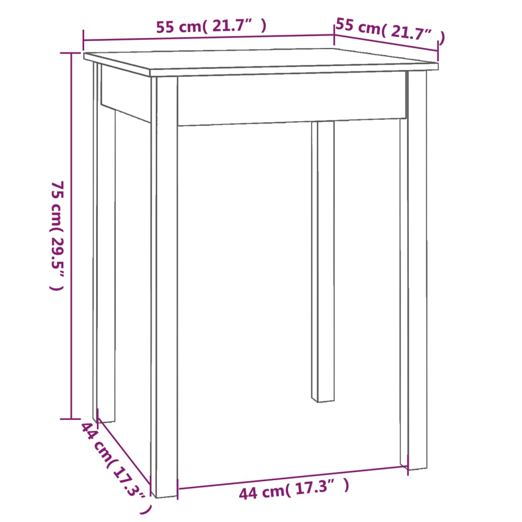 Tavolo da Pranzo Bianco 55x55x75 cm in Legno Massello di Pino | homemem39