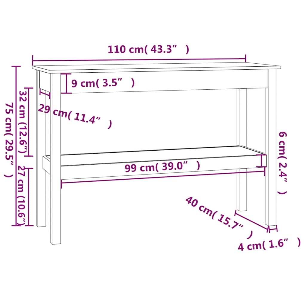 Tavolo Consolle 110x40x75 cm in Legno Massello di Pino | homemem39