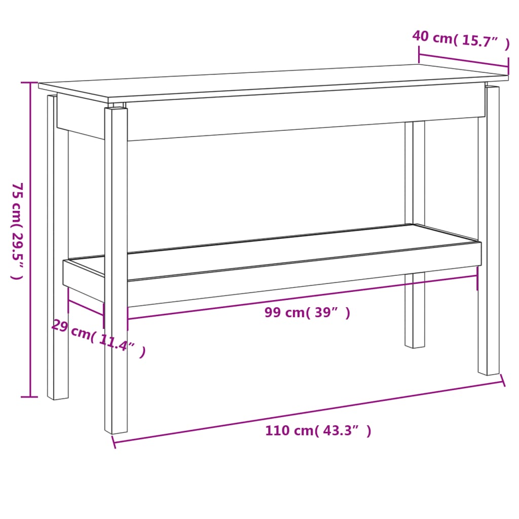 Tavolo Consolle Bianco 110x40x75 cm in Legno Massello di Pino - homemem39