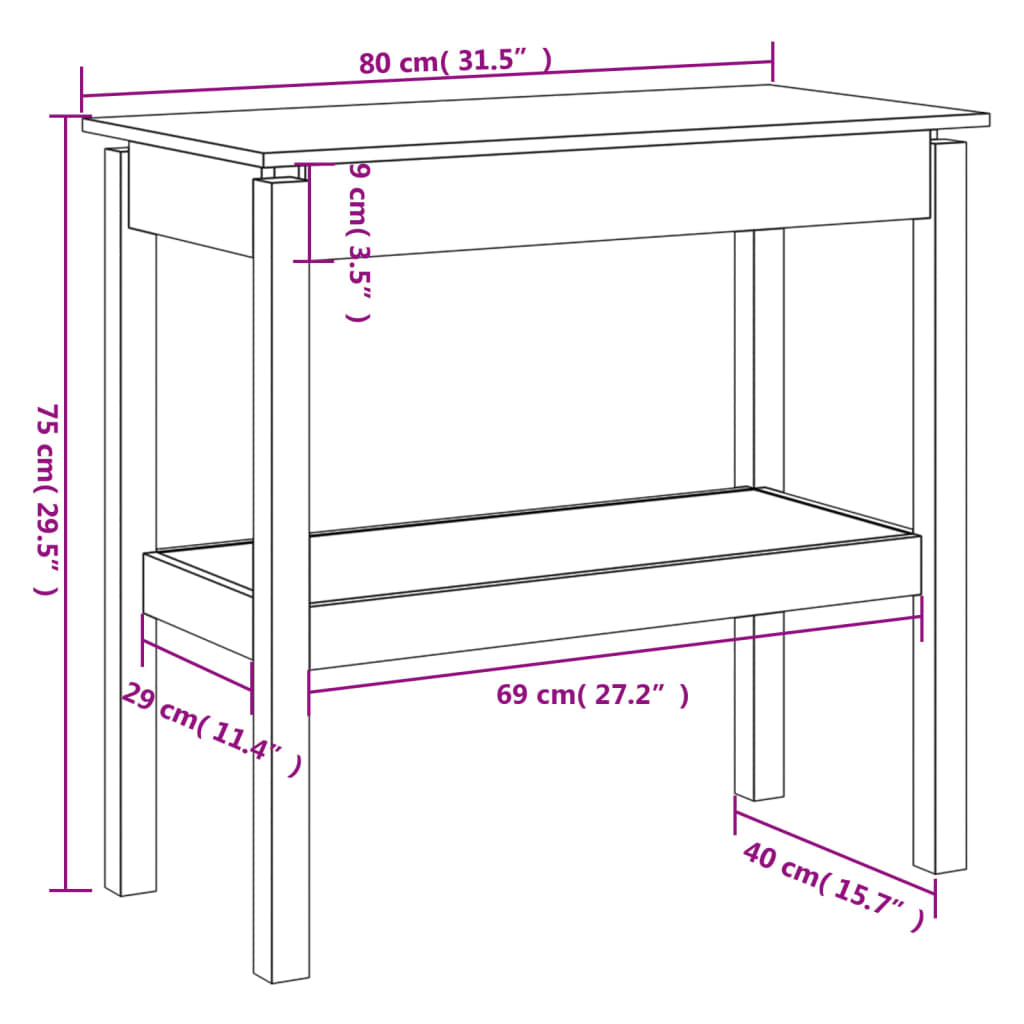 Tavolo Consolle 80x40x75 cm in Legno Massello di Pino - homemem39