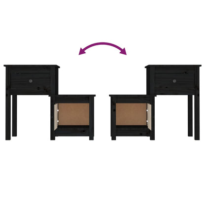 Comodino Nero 79,5x38x65,5 cm in Legno Massello di Pino - homemem39